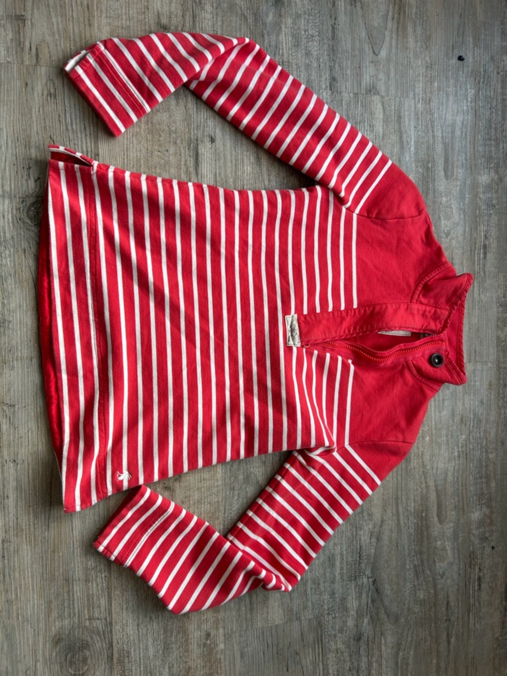 Joules Red and White Striped Long-Sleeve Polo Top